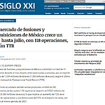 El mercado de fusiones y adquisiciones de Mxico crece un 12% hasta julio, con 118 operaciones, segn TTR